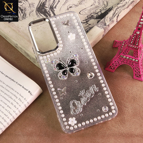 Oppo A18 Cover - Black - Shiny Glitter Pearl Border Phone Case with Premium 3D Rhinestone Crown Style Back Cover