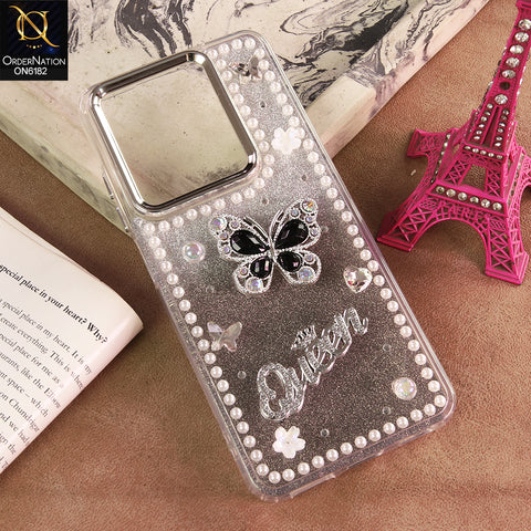 Realme C63 Cover - Black - Shiny Glitter Pearl Border Phone Case with Premium 3D Rhinestone Crown Style Back Cover