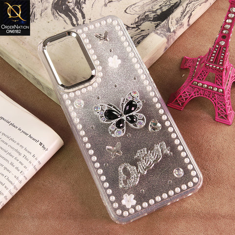 Samsung Galaxy A32 Cover - Black - Shiny Glitter Pearl Border Phone Case with Premium 3D Rhinestone Crown Style Back Cover