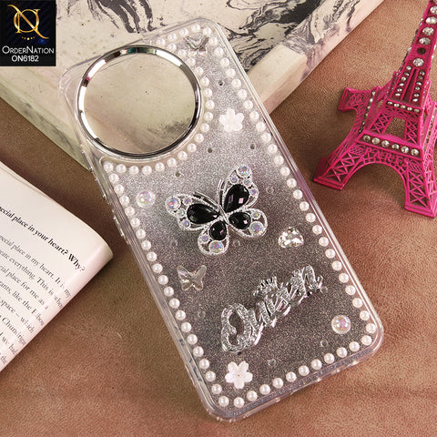 Tecno Spark 30 Pro Cover - Black - Shiny Glitter Pearl Border Phone Case with Premium 3D Rhinestone Crown Style Back Cover