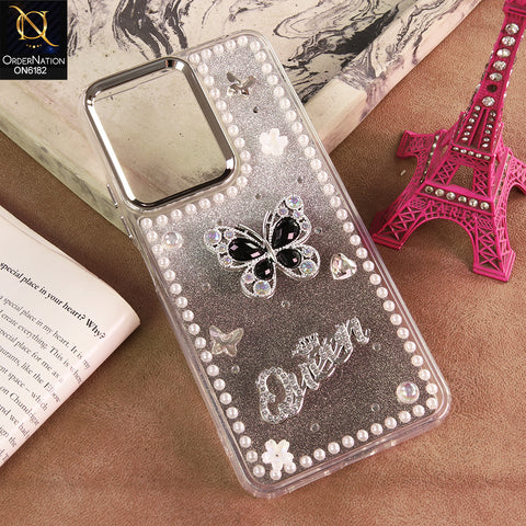 Tecno Spark Go 3 Cover - Black - Shiny Glitter Pearl Border Phone Case with Premium 3D Rhinestone Crown Style Back Cover