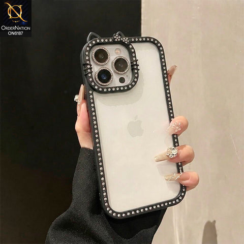 iPhone 16 Pro Max Cover - Black - Luxury Crystal Border Transparent Protective Phone Case with Premium Camera Frame Design