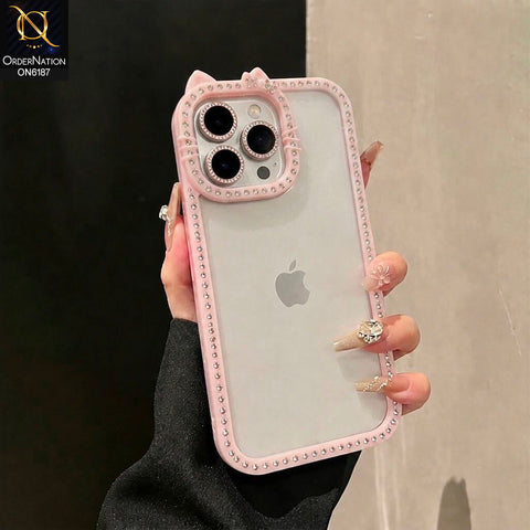 iPhone 16 Pro Max Cover - Pink - Luxury Crystal Border Transparent Protective Phone Case with Premium Camera Frame Design