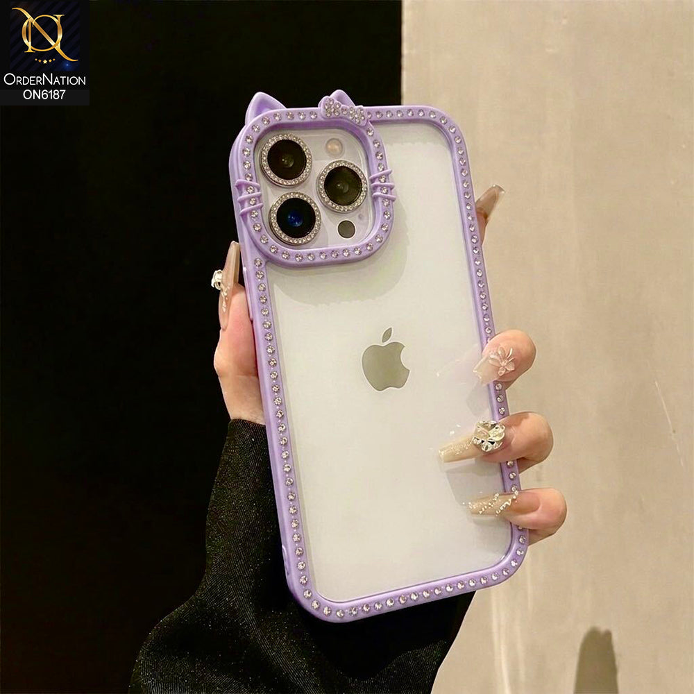 iPhone 16 Pro Max Cover - Purple - Luxury Crystal Border Transparent Protective Phone Case with Premium Camera Frame Design