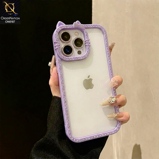 iPhone 16 Pro Max Cover - Purple - Luxury Crystal Border Transparent Protective Phone Case with Premium Camera Frame Design