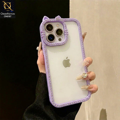 iPhone 16 Pro Max Cover - Purple - Luxury Crystal Border Transparent Protective Phone Case with Premium Camera Frame Design