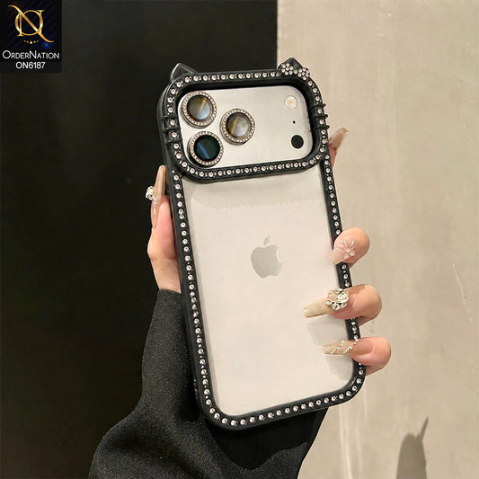 iPhone 17 Pro Max Cover - Black - Luxury Crystal Border Transparent Protective Phone Case with Premium Camera Frame Design