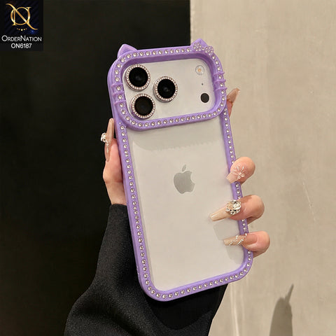 iPhone 17 Pro Max Cover - Purple - Luxury Crystal Border Transparent Protective Phone Case with Premium Camera Frame Design