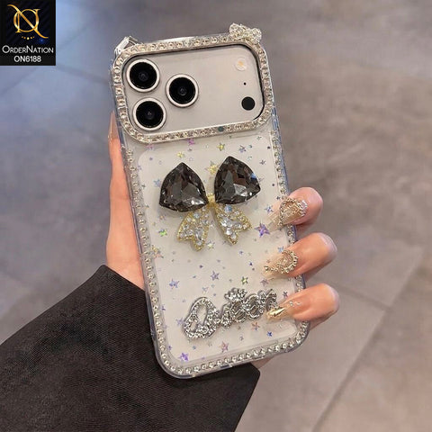 iPhone 17 Pro Max Cover - Black - Luxury Rhinestone Bow Crystal Phone Case with Glitter Border and Premium Protective Design