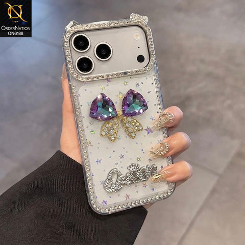 iPhone 17 Pro Max Cover - Purple - Luxury Rhinestone Bow Crystal Phone Case with Glitter Border and Premium Protective Design