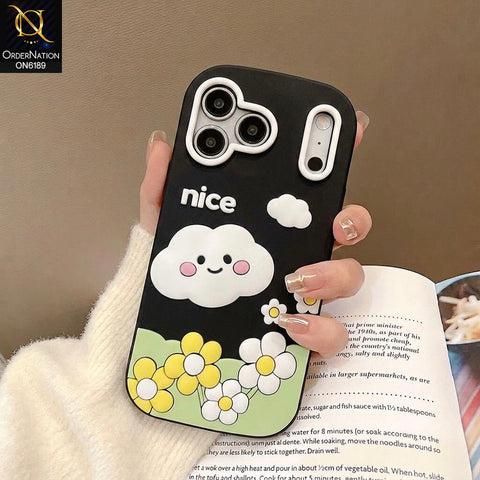 iPhone 17 Pro Max Cover - Black - Cute Cartoon Cloud Floral Shockproof Protective Phone Case with Raised Camera Protection