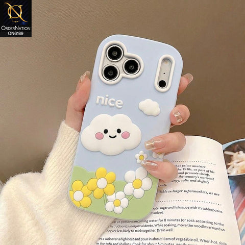 iPhone 17 Pro Max Cover - Blue - Cute Cartoon Cloud Floral Shockproof Protective Phone Case with Raised Camera Protection
