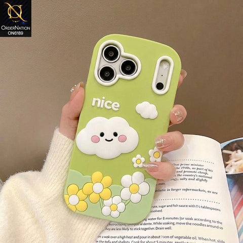 iPhone 17 Pro Max Cover - Green - Cute Cartoon Cloud Floral Shockproof Protective Phone Case with Raised Camera Protection