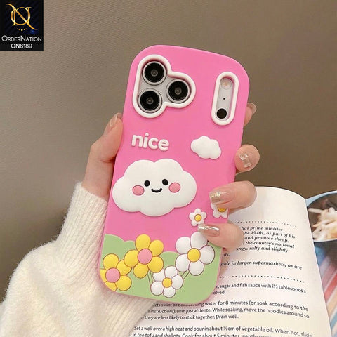 iPhone 17 Pro Max Cover - Pink - Cute Cartoon Cloud Floral Shockproof Protective Phone Case with Raised Camera Protection