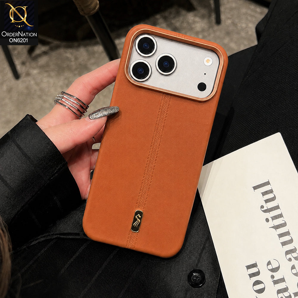 iPhone 17 Pro Max Cover - Brown - Premium Textured Leather Finish Protective Phone Case