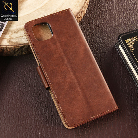 Oppo A16e Cover - Dark Brown - Luxury Premium Leather Megantic Flip Book Covers With Card Holding Option