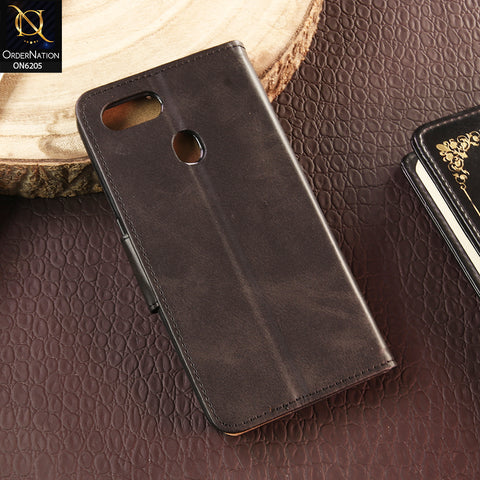 Oppo A12 Cover - Black - Luxury Premium Leather Megantic Flip Book Covers With Card Holding Option