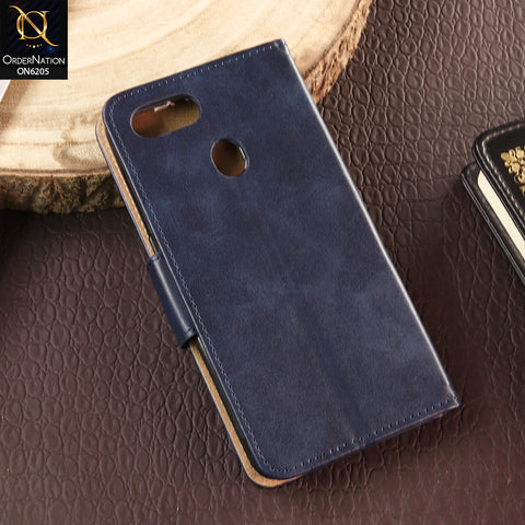 Oppo A7 Cover - Blue - Luxury Premium Leather Megantic Flip Book Covers With Card Holding Option