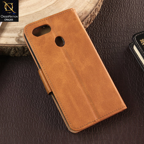 Oppo A5s Cover - Light Brown - Luxury Premium Leather Megantic Flip Book Covers With Card Holding Option