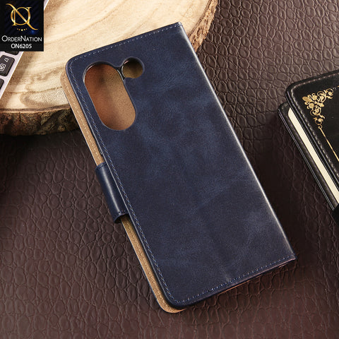 Tecno Camon 20 Pro Cover - Blue - Luxury Premium Leather Megantic Flip Book Covers With Card Holding Option