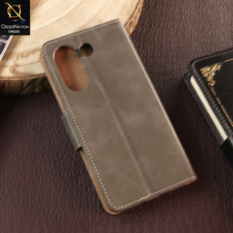 Tecno Camon 20 Cover - Gray - Luxury Premium Leather Megantic Flip Book Covers With Card Holding Option