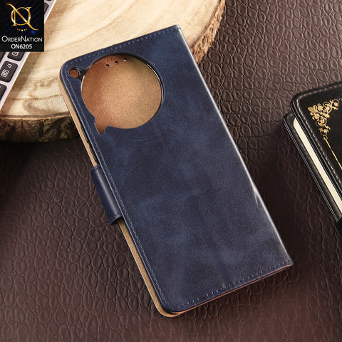 Tecno Camon 30 Cover - Blue - Luxury Premium Leather Megantic Flip Book Covers With Card Holding Option