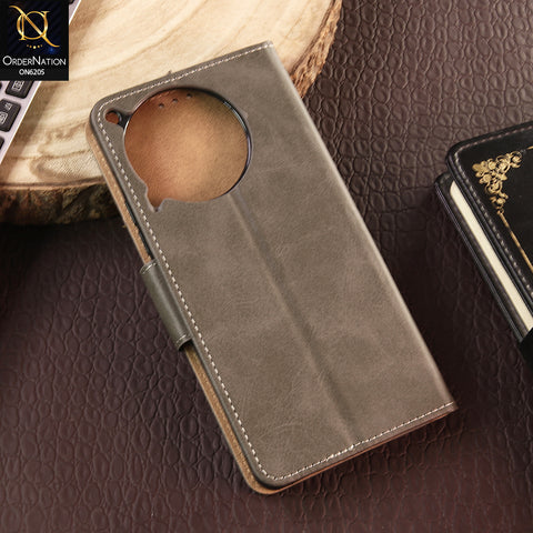 Tecno Camon 30 Cover - Gray - Luxury Premium Leather Megantic Flip Book Covers With Card Holding Option