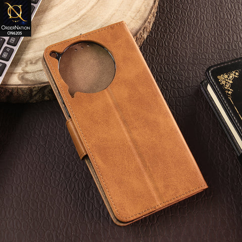 Tecno Camon 30 Cover - Light Brown - Luxury Premium Leather Megantic Flip Book Covers With Card Holding Option