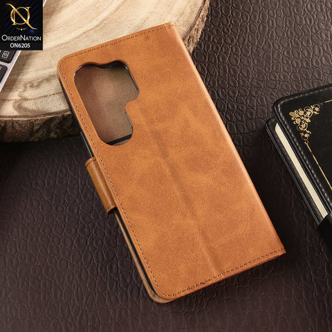 Tecno Camon 50 Ultra Cover - Light Brown - Luxury Premium Leather Megantic Flip Book Covers With Card Holding Option