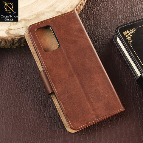 Oppo F19s Cover - Dark Brown - Luxury Premium Leather Megantic Flip Book Covers With Card Holding Option