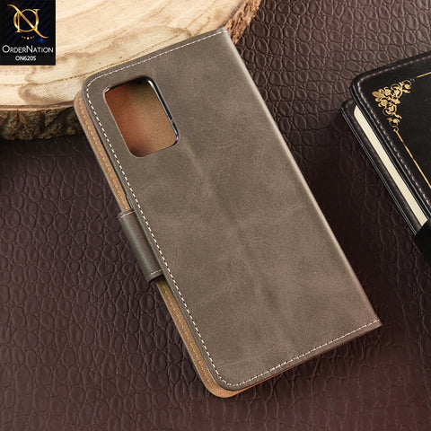 Oppo Reno 6 Lite Cover - Gray - Luxury Premium Leather Megantic Flip Book Covers With Card Holding Option