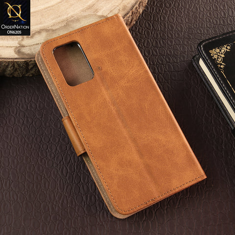 Oppo A95 Cover - Light Brown - Luxury Premium Leather Megantic Flip Book Covers With Card Holding Option