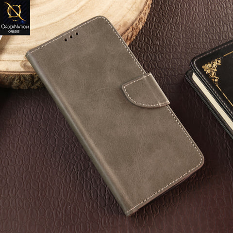 Tecno Camon 20 Pro Cover - Gray - Luxury Premium Leather Megantic Flip Book Covers With Card Holding Option