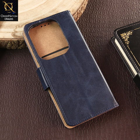 Infinix Hot 40 Cover - Blue - Luxury Premium Leather Megantic Flip Book Covers With Card Holding Option