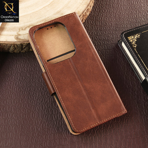 Infinix Hot 40 Cover - Dark Brown - Luxury Premium Leather Megantic Flip Book Covers With Card Holding Option
