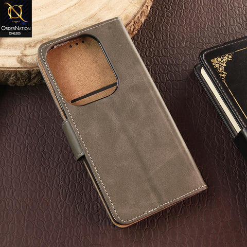 Infinix Hot 40 Cover - Gray - Luxury Premium Leather Megantic Flip Book Covers With Card Holding Option