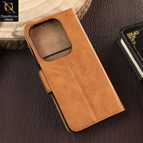 Infinix Hot 40 Cover - Light Brown - Luxury Premium Leather Megantic Flip Book Covers With Card Holding Option