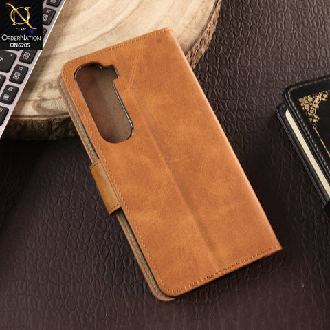 Infinix Hot 60 Cover - Light Brown - Luxury Premium Leather Megantic Flip Book Covers With Card Holding Option