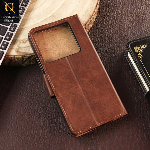 Infinix Note 40 Pro Cover - Dark Brown - Luxury Premium Leather Megantic Flip Book Covers With Card Holding Option