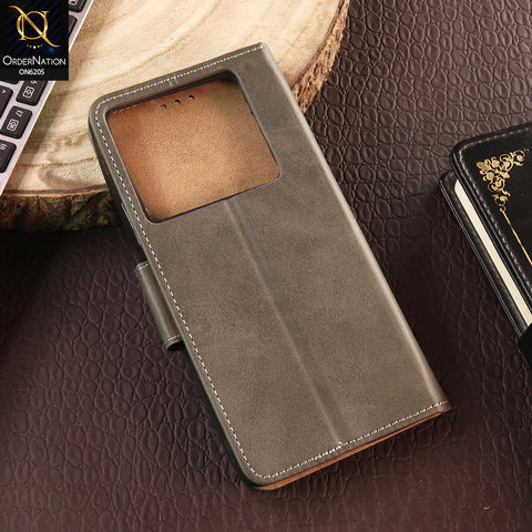 Infinix Note 40 Pro Cover - Gray - Luxury Premium Leather Megantic Flip Book Covers With Card Holding Option