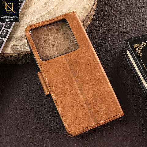 Infinix Note 40 Pro Cover - Light Brown - Luxury Premium Leather Megantic Flip Book Covers With Card Holding Option