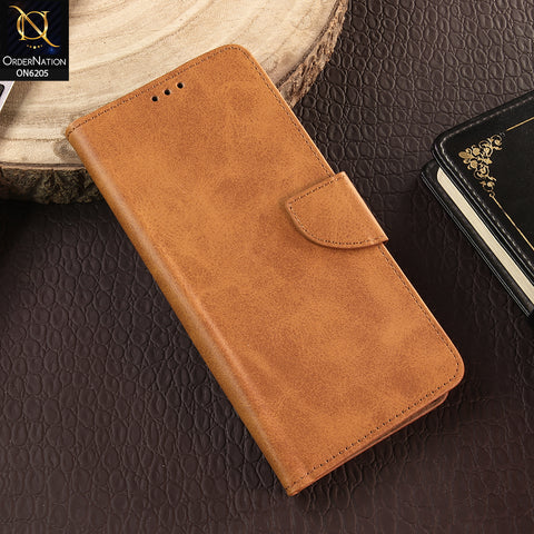 Xiaomi Poco C85 4G Cover - Light Brown - Luxury Premium Leather Megantic Flip Book Covers With Card Holding Option