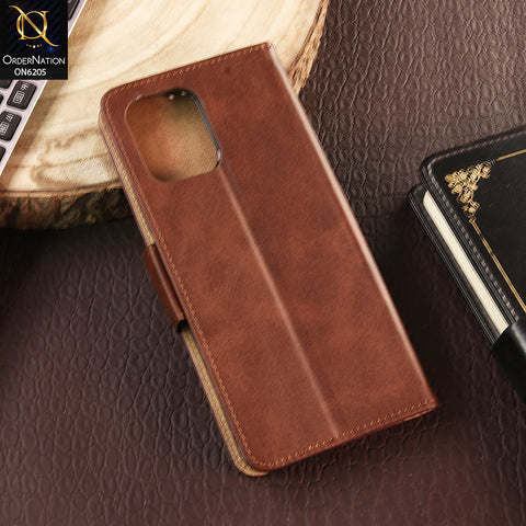 Xiaomi Redmi Note 12 4G Cover - Dark Brown - Luxury Premium Leather Megantic Flip Book Covers With Card Holding Option