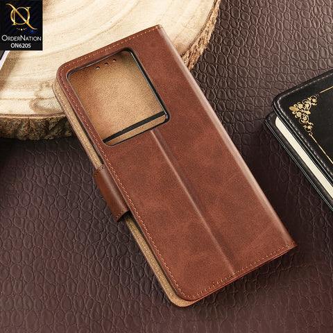 Infinix Note 30 Cover - Dark Brown - Luxury Premium Leather Megantic Flip Book Covers With Card Holding Option