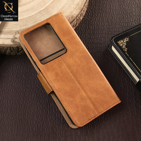 Infinix Note 30 Cover - Light Brown - Luxury Premium Leather Megantic Flip Book Covers With Card Holding Option