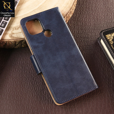 Oppo A35 Cover - Blue - Luxury Premium Leather Megantic Flip Book Covers With Card Holding Option