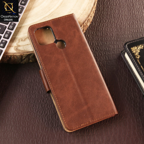 Oppo A15 Cover - Dark Brown - Luxury Premium Leather Megantic Flip Book Covers With Card Holding Option