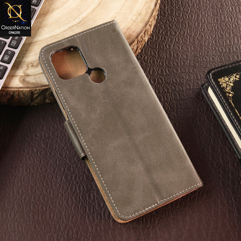 Oppo A35 Cover - Gray - Luxury Premium Leather Megantic Flip Book Covers With Card Holding Option