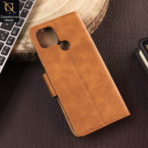 Oppo A35 Cover - Light Brown - Luxury Premium Leather Megantic Flip Book Covers With Card Holding Option