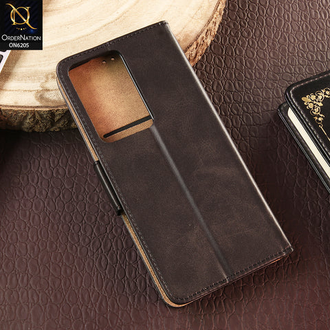 Oppo A5 5G Cover - Black - Luxury Premium Leather Megantic Flip Book Covers With Card Holding Option